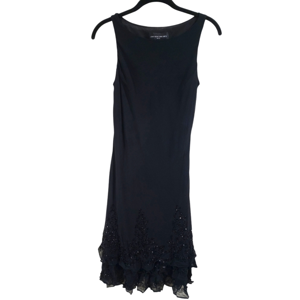 JONES NEW YORK black beaded dress, 100% silk, size 8P, sleeveless